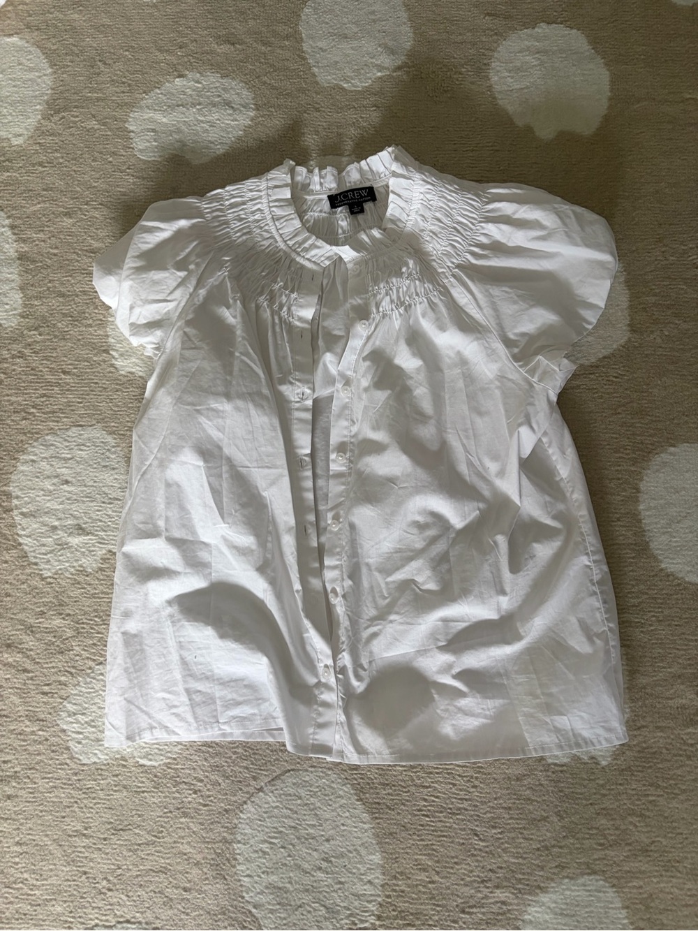 J. Crew White Smocked Neck Puff Sleeve Cotton Top